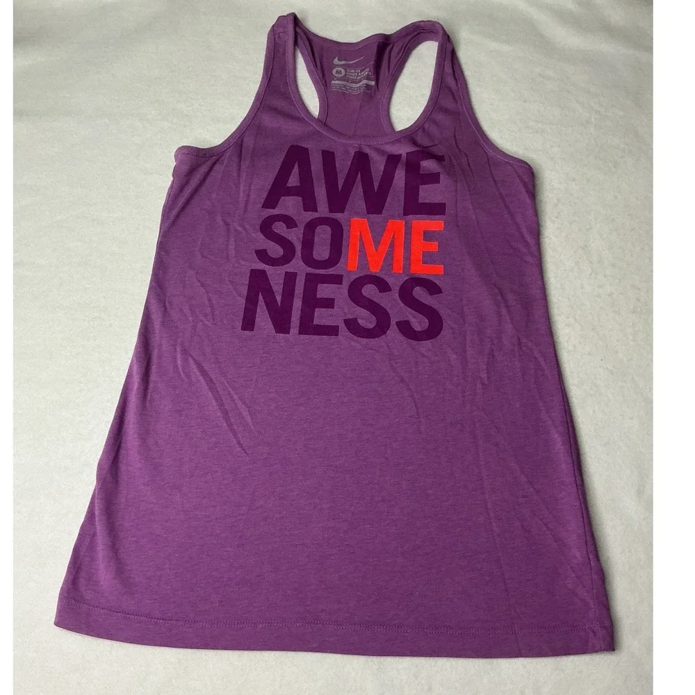 Nike Womens Awesomeness Graphic Racerback Tank Top Purple Medium Slim Fit